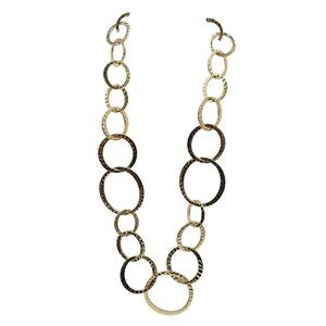 Gold Tone Hammered Link Chain Necklace With Adjustable Clasp 27 in